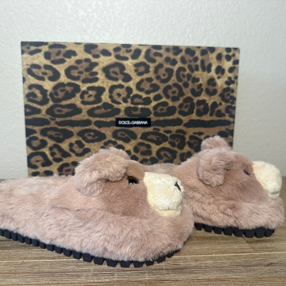 Dolce and Gabbana Pink Bear Slides, Slippers, Christmas Gift, EU 35 US 4.5-5